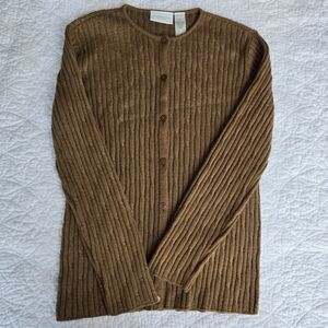 Liz Claiborne Wool Blend Cable Knit Button Up Shimmer Cardigan Sweater